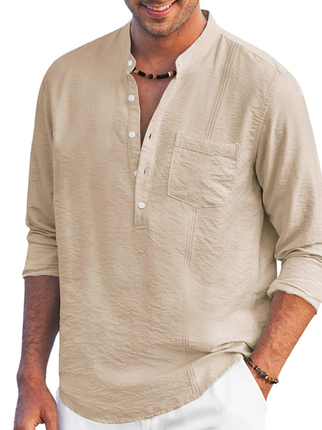  Pánské plátěná košile Košile Letní košile Plážová košile Henley Léto Jaro Dlouhý rukáv Bílá Fialová Námořnická modř Proužek Venkovní Denní Oblečení