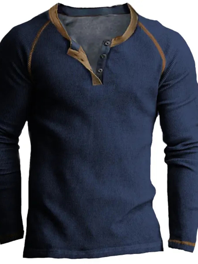  Męskie Koszula Henley Równina Henley Dzienne zużycie Urlop Długi rękaw Przycisk w dół Odzież Moda Moda miejska Codzienny Klasyczny