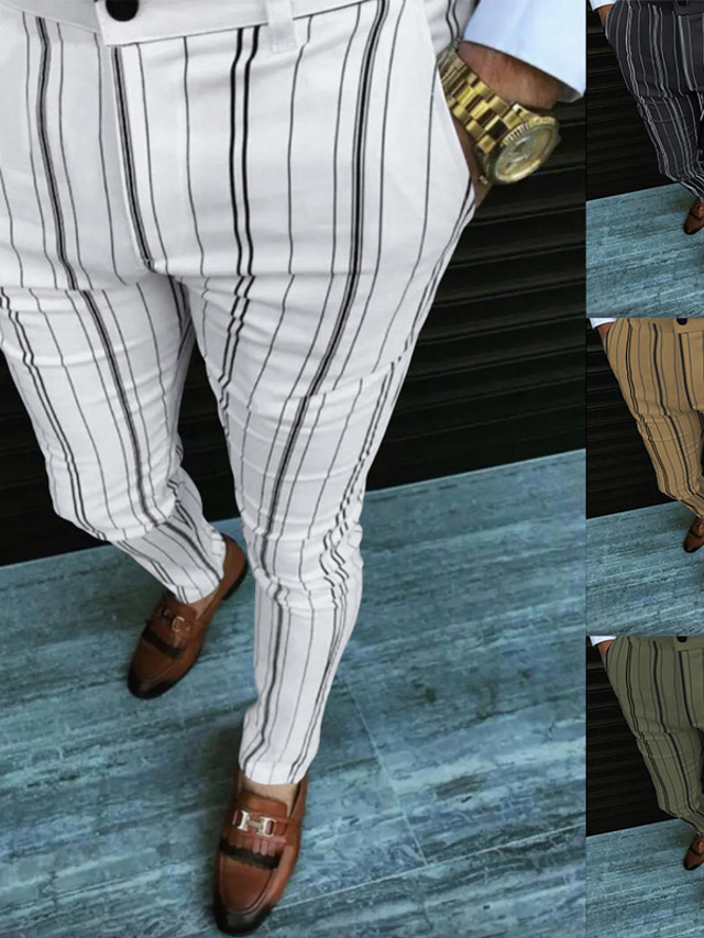  Men's Trousers Chinos Jogger Pants Pocket Print Stripe Comfort Outdoor Daily Going out Streetwear Stylish Black White Micro-elastic