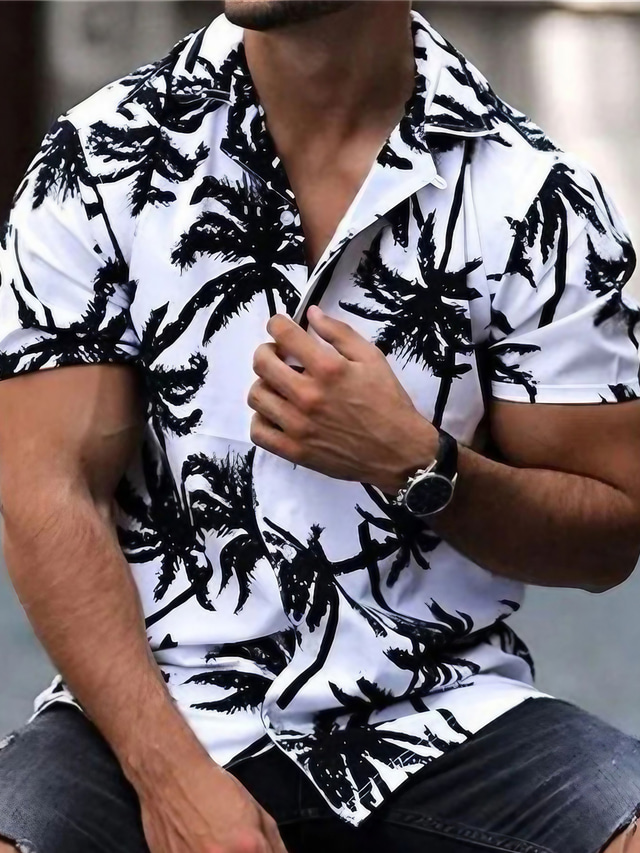  Men's Shirt Summer Hawaiian Shirt Coconut Tree Graphic Prints Turndown White Yellow Blue Purple Orange Street Casual Short Sleeves Print Button-Down Clothing Apparel Tropical Fashion Hawaiian Designer