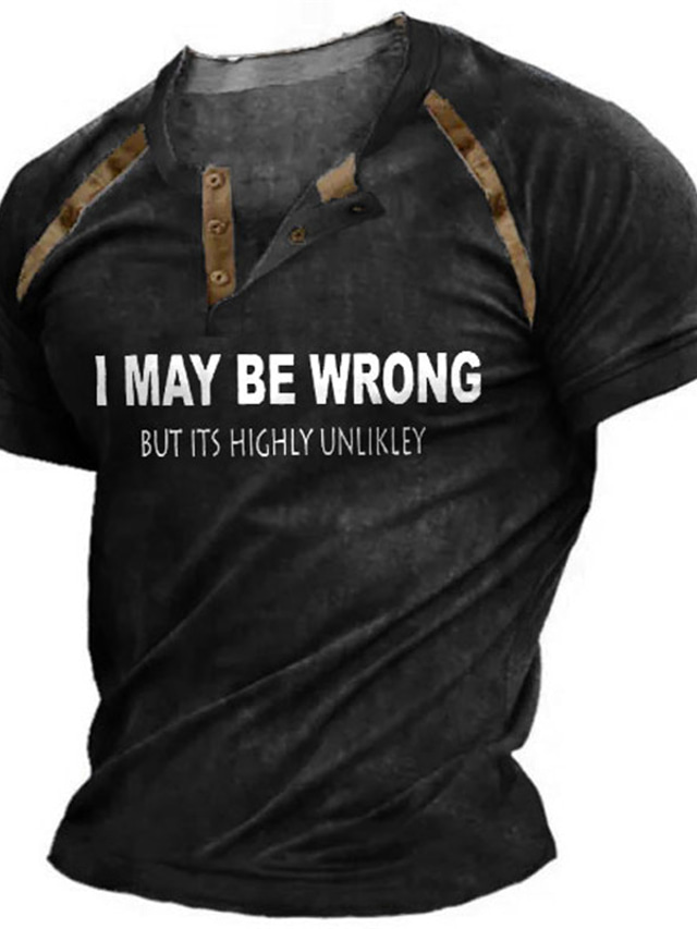  Men's Henley Shirt Tee Graphic Color Block Letter Henley Clothing Apparel 3D Print Outdoor Casual Short Sleeve Patchwork Button-Down Fashion Designer Comfortable