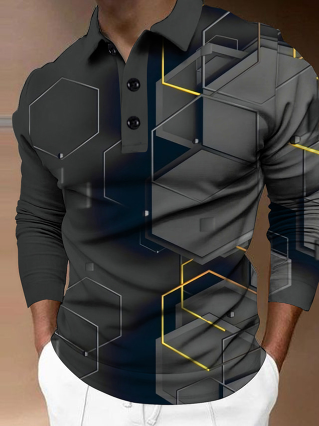  Voor heren POLO Shirt Golfshirt Grafische prints Geometrie Strijkijzer Geel Leger Groen Rood blauw Paars 3D-afdrukken Buiten Straat Lange mouw Afdrukken Button-omlaag Kleding Modieus Ontwerper Casual