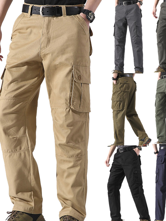 Men's Cargo Pants Trousers Leg Drawstring 6 Pocket Plain Comfort ...