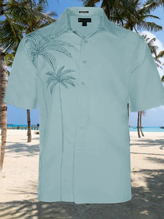  Men's Shirt Summer Hawaiian Shirt Palm Leaf Turndown White Yellow Blue Outdoor Street Short Sleeve Embroidered Button-Down Clothing Apparel Fashion Streetwear Cool Hawaiian