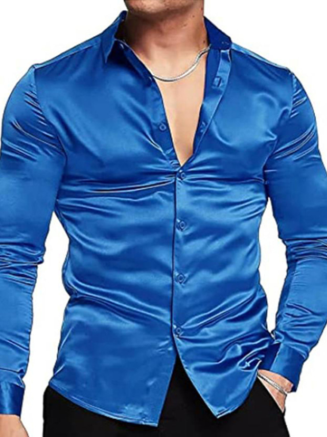 Men's Shirt Disco Shirt Black White Wine Blue Green Long Sleeve Plain ...