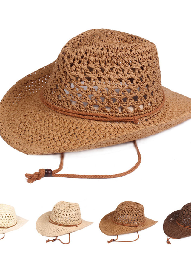  Men's Straw Hat Sun Hat Fedora Trilby Hat Brown khaki Straw Rope Braided Streetwear Stylish 1920s Fashion Daily Outdoor clothing Holiday Plain Sunscreen Breathability