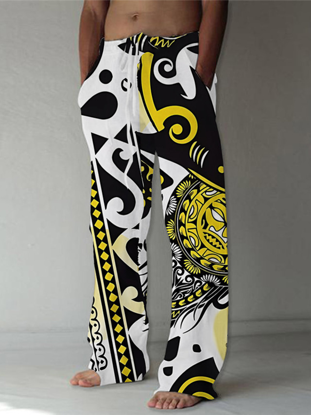  Hombre Pantalones Pantalones de verano Pantalones de playa Correa Cintura elástica Pierna recta Bloque de color Estampados Comodidad Casual Diario Festivos Mezcla de Algodón Ropa de calle Hawaiano