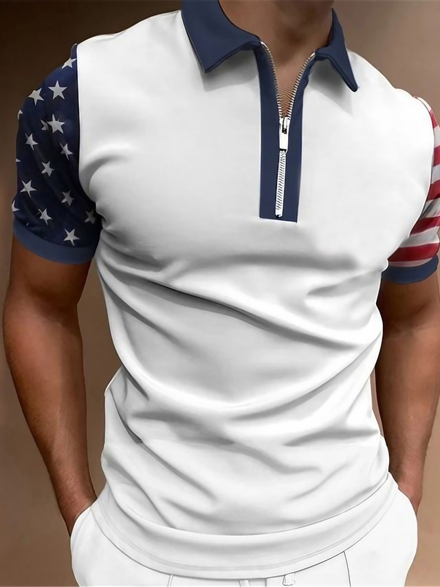 T-shirt Homme Camouflage à Col Rabattu 1/4 Zippé - Manches Courtes, Coton/Lin - Style Militaire Décontracté