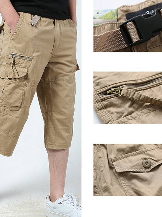  Men's Cargo Shorts Shorts Capri Pants Leg Drawstring Flap Pocket Plain Comfort Breathable Outdoor Daily Going out Fashion Streetwear ArmyGreen Black
