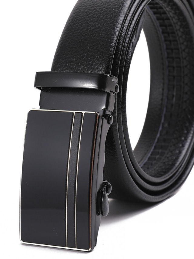 Herren-Gürtel Aus Echtem Leder – Automatische Schnalle, 125 Cm, Grau, Für Anzug & Jeans