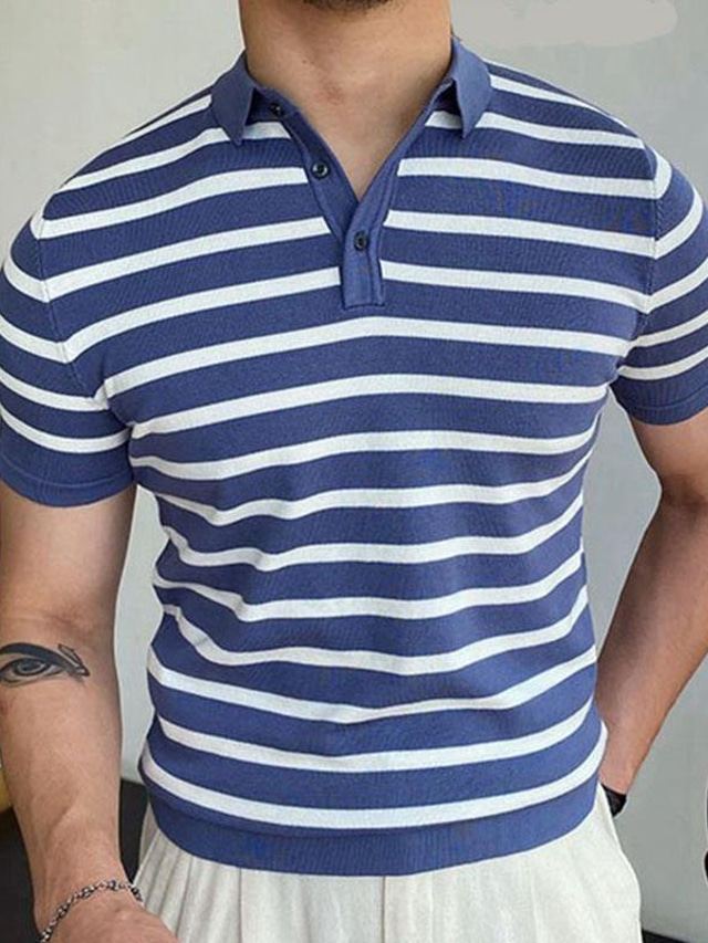  amazon utenrikshandel herreklær europeisk og amerikansk sommer ny jacquard strikket genser jakkeslag kortermet business poloskjorte flerfarget