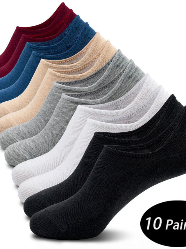  Herren 10 Paare Versteckte Socken Schwarz Weiß Farbe Glatt Casual Täglich Mittel Sommer Frühling Herbst Stilvoll Traditionell-Klassisch