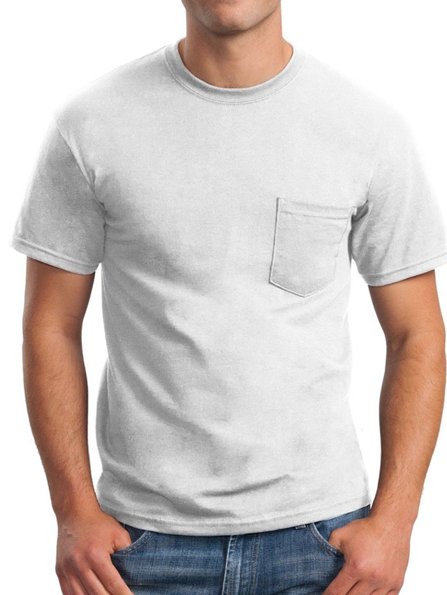  Men's T shirt Tee Tee Top Plain Crew Neck Street Vacation Short Sleeves Front Pocket Clothing Apparel Designer Basic Modern Contemporary