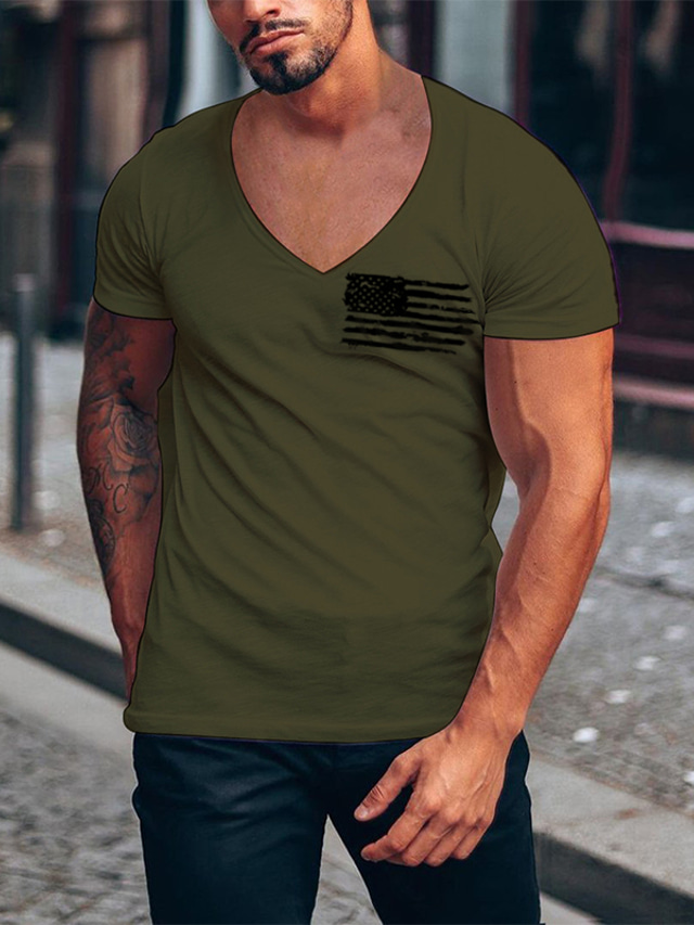  miesten t-paita t-paita graafinen t-paita isänmaallinen 95% puuvillaa 32s amerikkalainen lippu v-pääntie musta valkoinen sininen harmaa punainen armeija vihreä vaaleanharmaa vaaleansininen ulkoilu