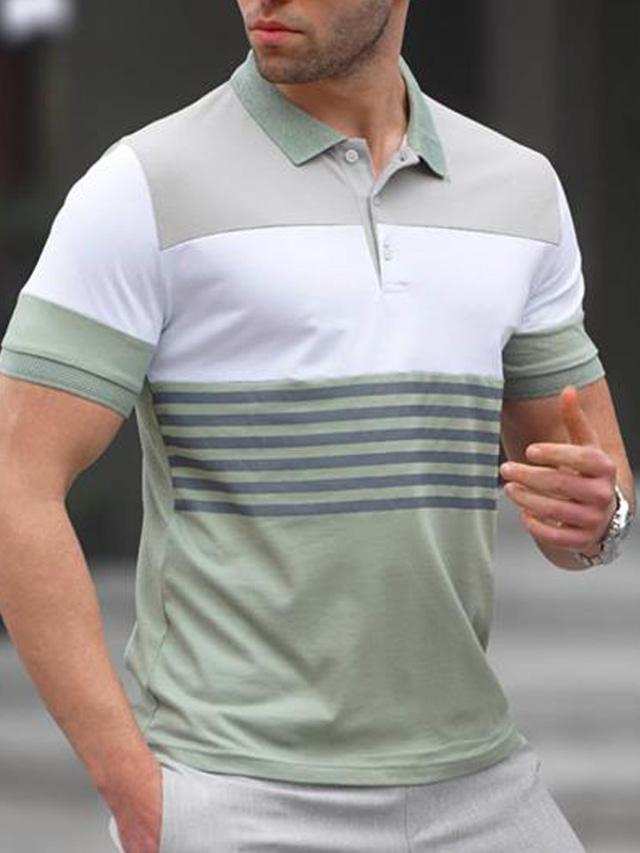  Men's Polo Shirt Golf Shirt Casual Holiday Classic Short Sleeve Fashion Basic Color Block Button Summer Regular Fit Fire Red Light Sky Blue Black White Light Green Grey Polo Shirt