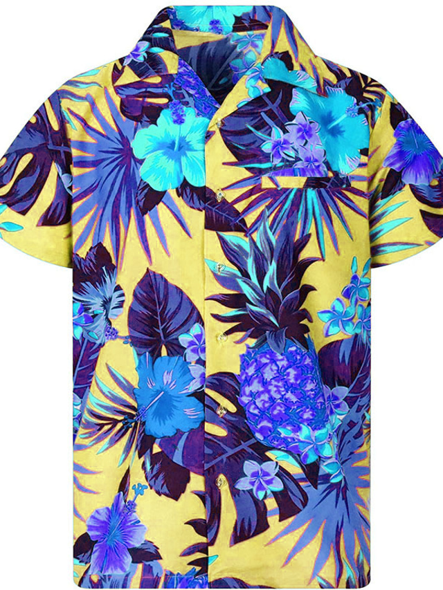 Men's Shirt Summer Hawaiian Shirt Floral Pineapple Graphic Prints ...