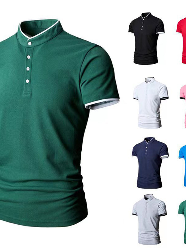  Herren Poloshirt Golfhemd Outdoor Täglich Ständer Kurze Ärmel Stilvoll Basic Glatt Knopf vorne Sommer Frühling Schwarz Weiß Rosa Rote Blau Grün Poloshirt