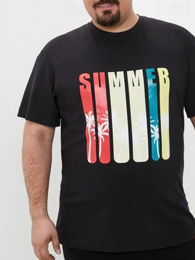 Bărbați Mărime Plus Mare înalt Tricou Tricouri Crewneck Negru Mânecă scurtă În aer liber Ieșire Imprimeu Scrisă Imprimeu Grafic Îmbrăcăminte Amestec Bumbac Șic Stradă Stilat Casual