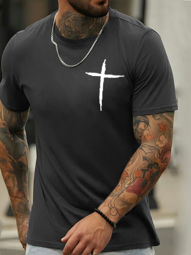  Men's T shirt Tee Graphic Tee Cool Shirt Graphic Prints Cross Faith Crew Neck Hot Stamping Street Vacation Short Sleeves Print Clothing Apparel Designer Basic Modern Contemporary