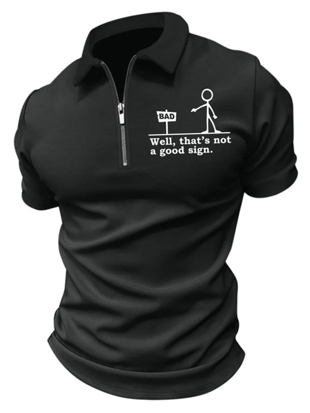  Men's Polo Shirt Zip Polo Golf Shirt Letter Graphic Prints Turndown Black Blue Outdoor Street Short Sleeves Zipper Print Clothing Apparel Fashion Designer Casual Breathable