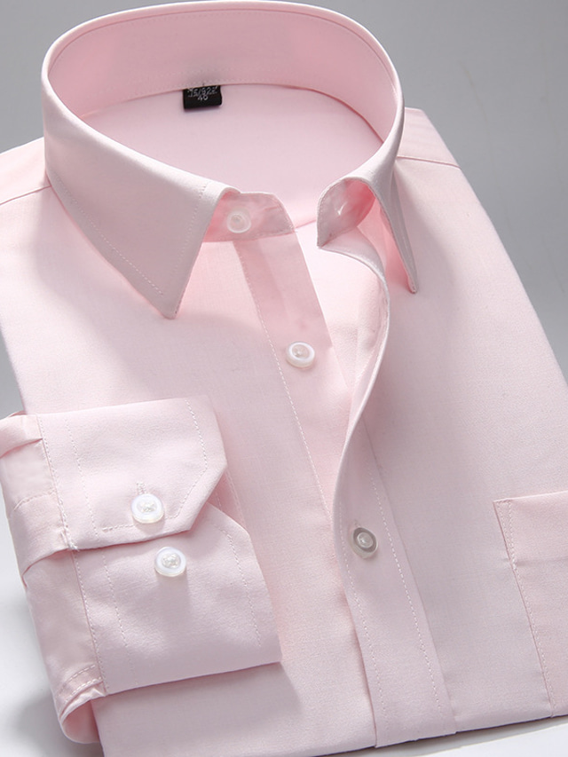  Men's Dress Shirt Light Pink Black White Long Sleeve Stripes and Plaid Shirt Collar All Seasons Daily Wear Date Clothing Apparel
