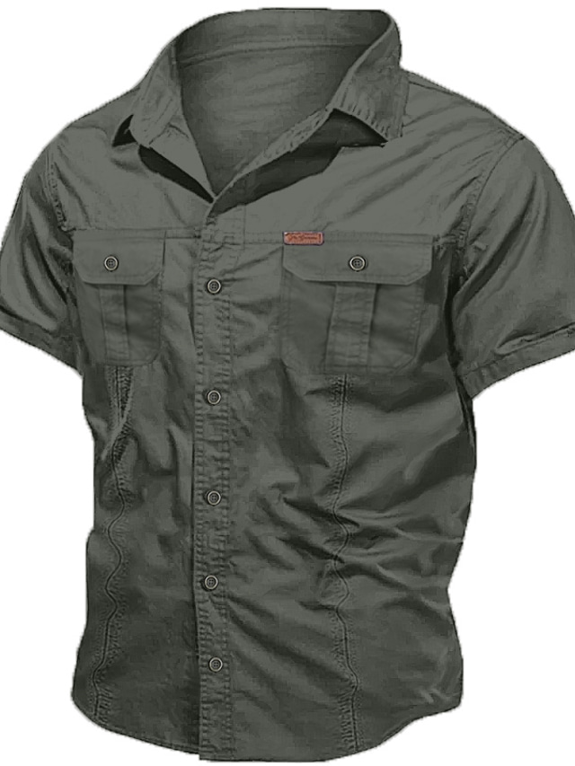  Homens Camisa Social Camisas de trabalho camisa de botão Camisa de carga Camisa casual Preto Azul Marinha Caqui Verde Tropa Bege Manga Curta Tecido Aberto para a Lateral Férias Para Noite Botão para
