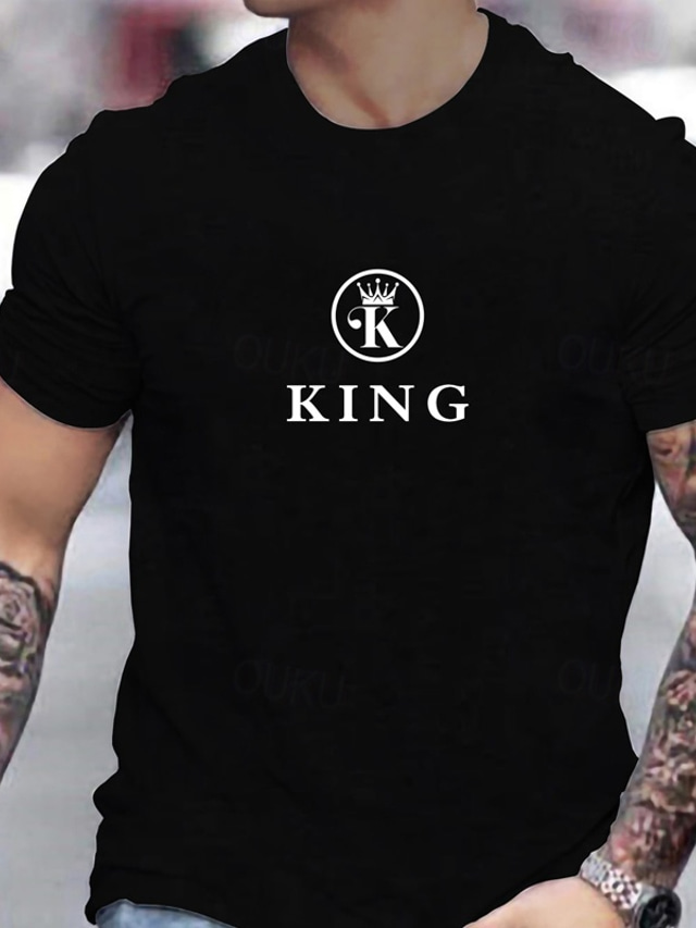  Bărbați Mărime Plus Mare înalt Tricou Tricouri Tricou grafic Crown & Letter Crewneck Negru Alb Roșu-aprins Mânecă scurtă În aer liber Ieșire Imprimeu Scrisă Îmbrăcăminte Amestec Bumbac Stilat Casual