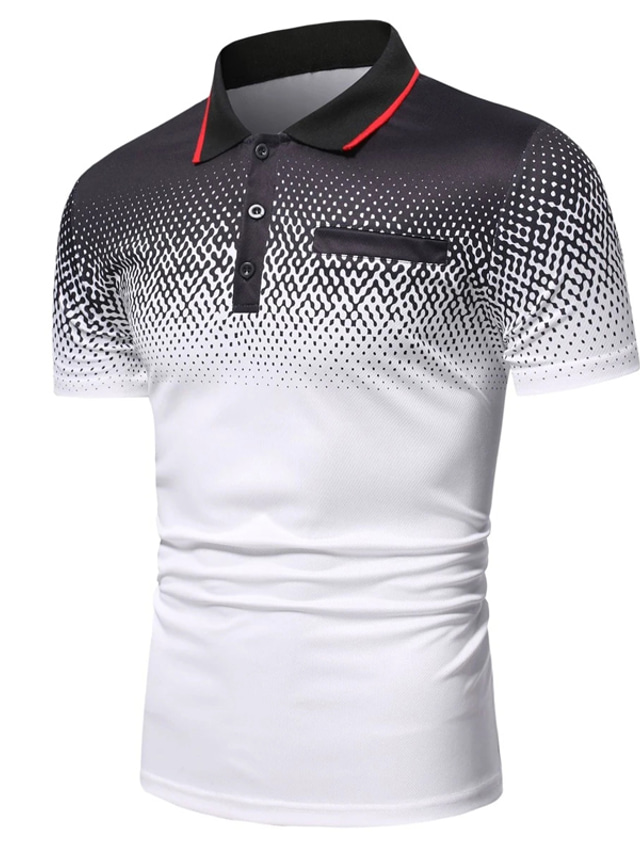  Men's Polo Shirt Golf Shirt Casual Holiday Ribbed Polo Collar Classic Short Sleeve Fashion Basic Color Block Button Summer Regular Fit Fire Red Black White Polo Shirt