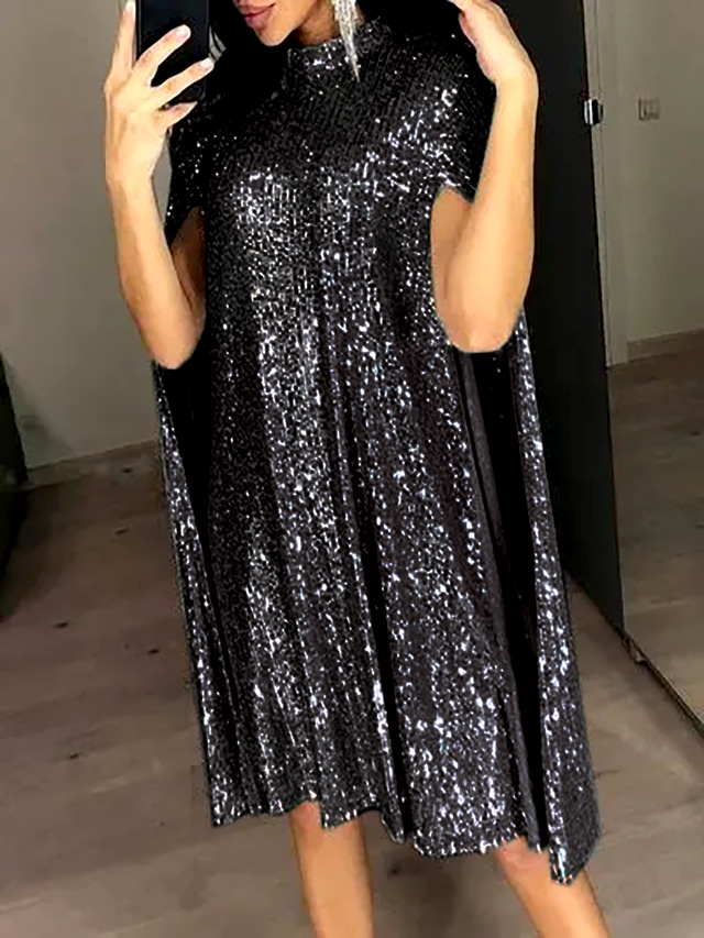  dames gouden jurk pailletten jurk feestjurk mini jurk zilver zwart lange mouw effen pailletten lente herfst winter ronde hals elegante feest winterjurk 2023 s m l xl xxl