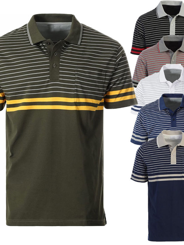  Men's Polo Shirt Golf Shirt Striped Graphic Prints Turndown Apricot White Yellow Wine Red Outdoor Street Short Sleeves Button-Down Print Clothing Apparel Sports Fashion Streetwear Designer