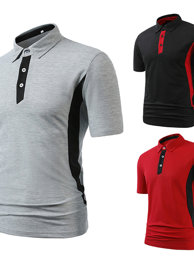  Men's Polo Shirt Golf Shirt Casual Holiday Lapel Short Sleeves Fashion Basic Color Block Patchwork Summer Black Red Grey Polo Shirt