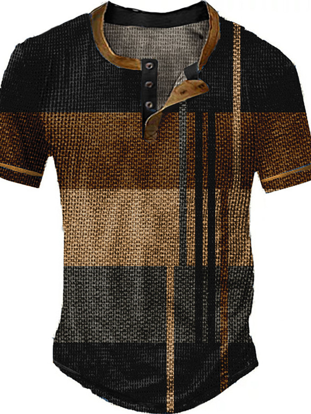  Herr Waffle Henley Shirt T-shirts Grafisk Färgblock Henley Kläder 3D-tryck Utomhus Ledigt Kortärmad Knapp Mode Designer Grundläggande