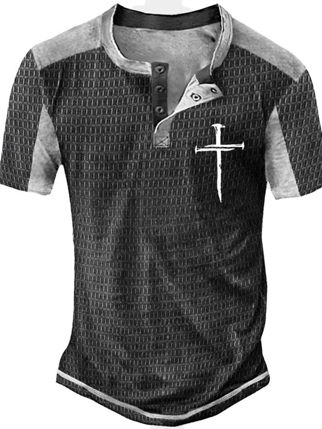  Per uomo Camicia Henley Magliette Pop art Color Block Alfabetico Henley Abbigliamento Stampa 3D Esterno Informale Manica corta Bottone giù Stampa Di tendenza Originale Comodo