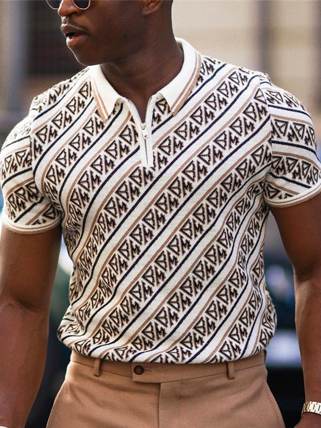  Męskie Bluza polo Koszulka polo Koszula golfowa Wzory graficzne Geometria Wieczorne Khaki Na zewnątrz Ulica Krótkie rękawy Zamek Nadruk Odzież Moda Designerskie Codzienny Oddychający
