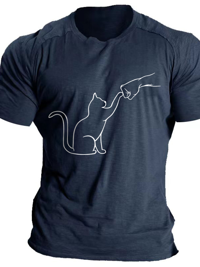  Herren T-Shirt cooles T-Shirt T-Shirt lustige Baumwollmischung glückliche Katze Grafikdrucke Rundhalsausschnitt schwarz blau Armee grün grau lässig Urlaub Kurzarm Druck Kleidung Bekleidung Vintage