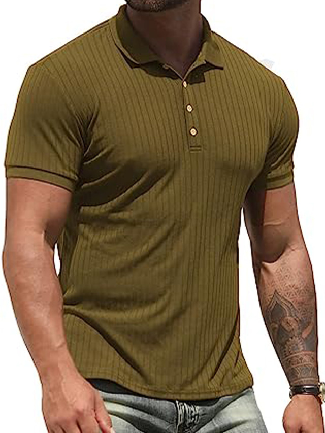  Men's Polo Shirt Golf Shirt Casual Holiday Classic Short Sleeve Fashion Basic Plain Button Summer Regular Fit Deep Green Dark Grey Black White Yellow Dark navy Polo Shirt