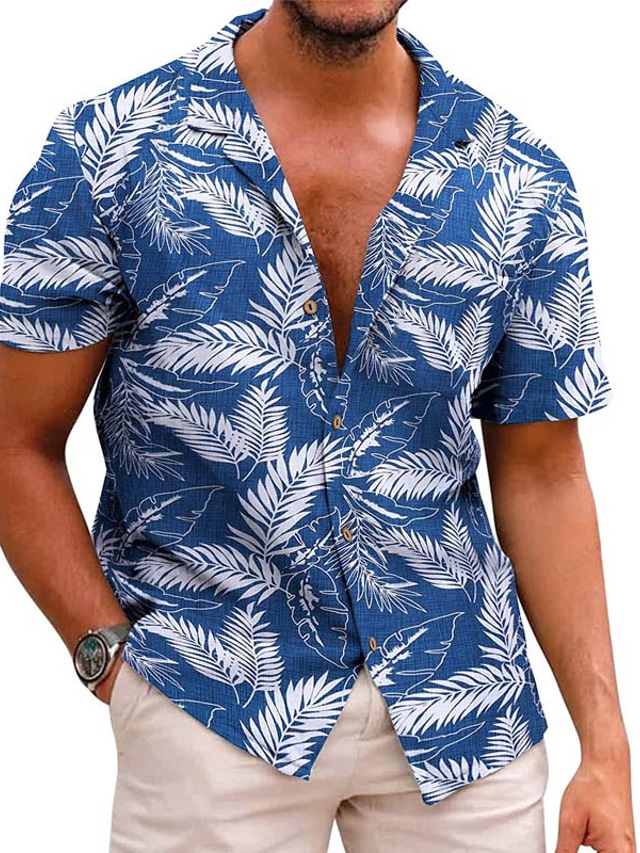 Pánské Havajská košile Bledě růžová Černá Světle zelená Rubínově červená Námořnická modř Krátké rukávy Květinový Rostliny Přehnutý Venkovní ulice Tlačítko dolů Oblečení Bavlna Módní Na běžné nošen