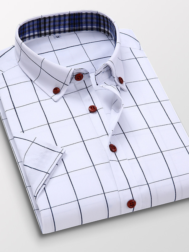  Ανδρικά Πουκάμισο Επίσημο Πουκάμισο Καλοκαιρινό πουκάμισο Λευκό Κρασί Βαθυγάλαζο Κοντομάνικο Δικτυωτό Κουμπωτός γιακάς Όλες οι εποχές Δουλειά Καθημερινά Ρούχα