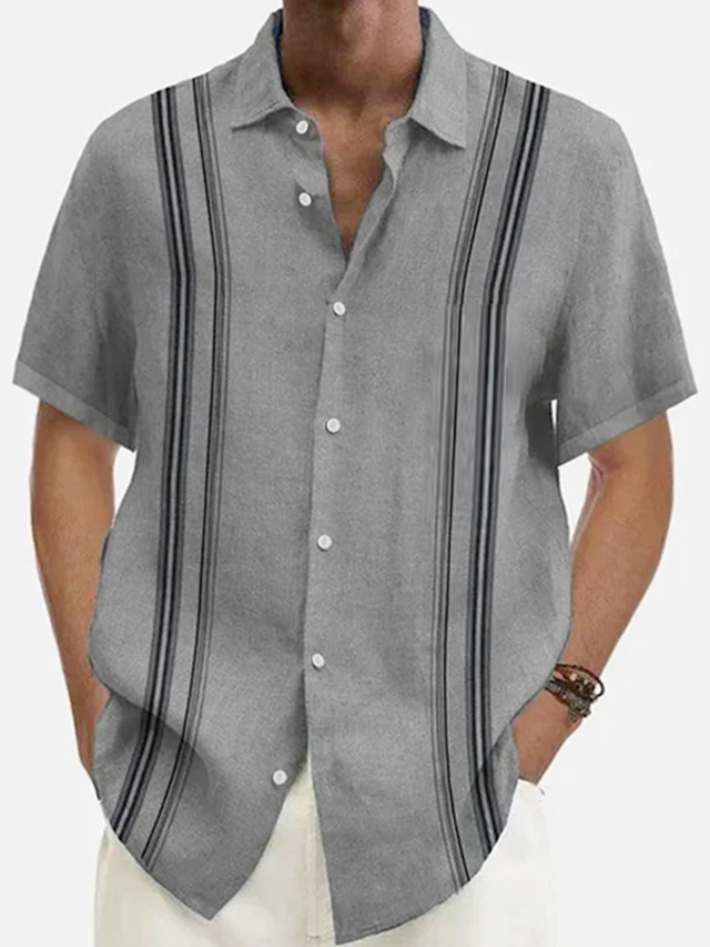 Chemise Hommes Col Rabattu Imprimé Rayures Manches Longues