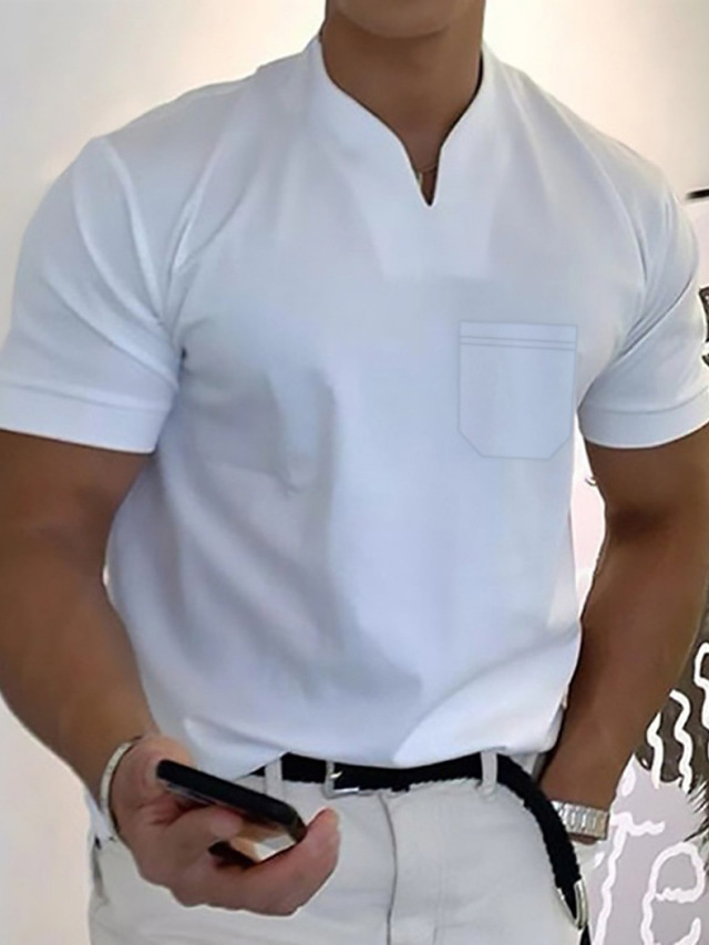  Ανδρικά Μπλουζάκι Μπλουζάκι μπλουζάκι Σκέτο Λαιμόκοψη V Διακοπές Εξόδου Κοντομάνικο Κουμπί Μπροστινή τσέπη Ρούχα Μοντέρνα Υψηλής Ποιότητας Βασικό