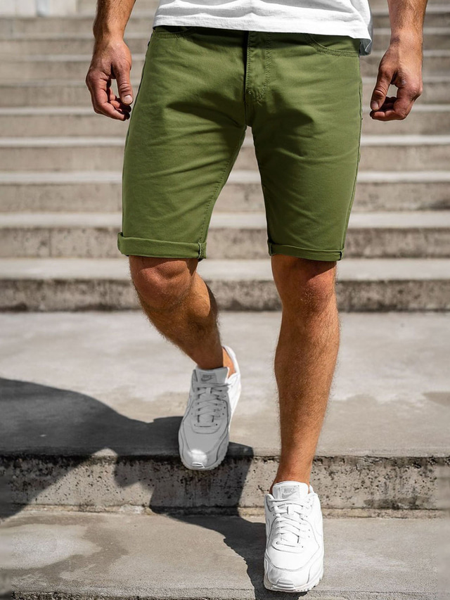  Men's Shorts Chino Shorts Bermuda shorts Pocket Plain Comfort Breathable Outdoor Daily Going out 100% Cotton Fashion Streetwear Blue Green