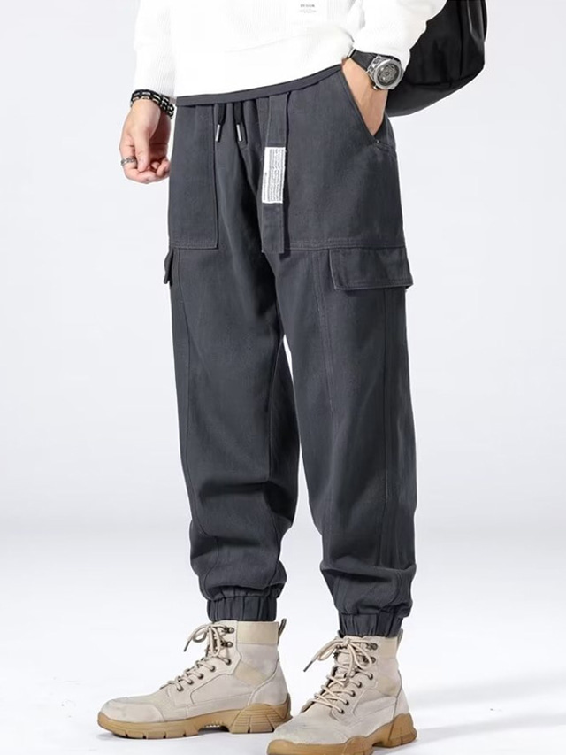  Bărbați Pantaloni Cargo Pantaloni Cordon Talie elastică Multi Buzunare Scrisă Confort Purtabil Casual Zilnic Concediu Sport Modă Negru Trifoi