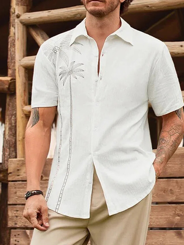 Chemise Légère en Lin à Motif Tropical pour Homme