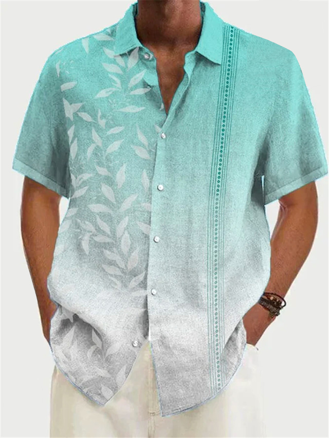  Men's Shirt Summer Hawaiian Shirt Gradient Graphic Prints Leaves Turndown Yellow Red Blue Light Purple Gray Daily Holiday Short Sleeves Button-Down Print Clothing Apparel Tropical Fashion Streetwear