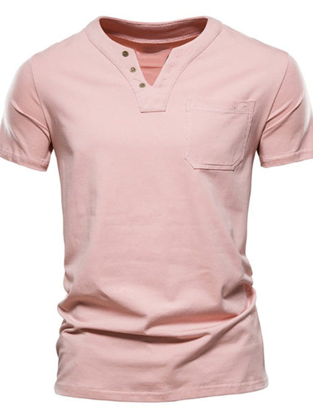  Men's T shirt Tee Tee Top Plain V Neck Street Vacation Short Sleeves Front Pocket Clothing Apparel Designer Basic Modern Contemporary