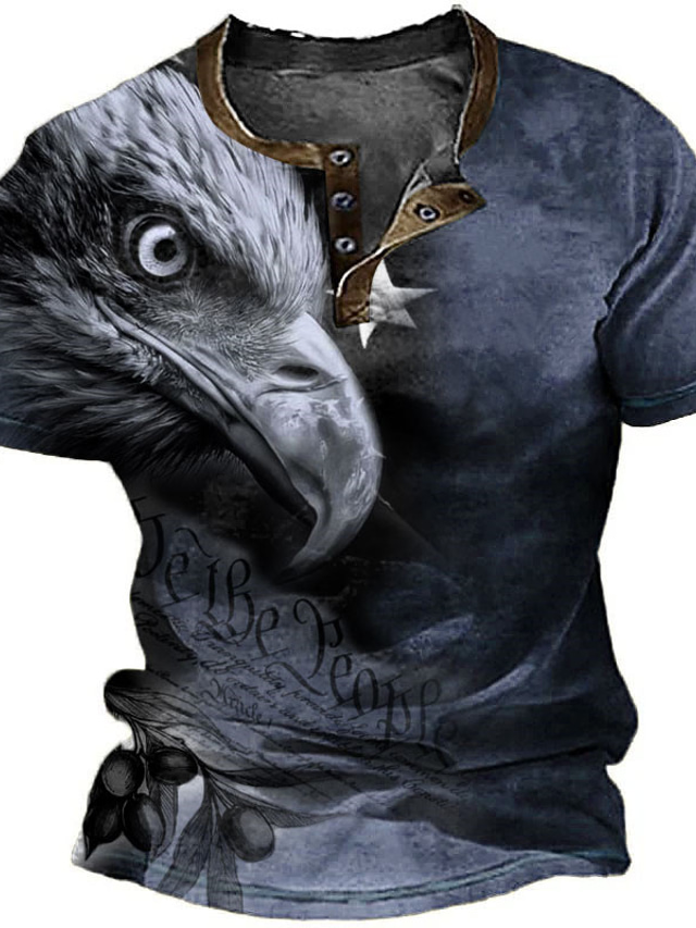  Men's Henley Shirt Tee Graphic Eagle Henley Clothing Apparel 3D Print Outdoor Casual Short Sleeve Button-Down Print Fashion Designer Comfortable