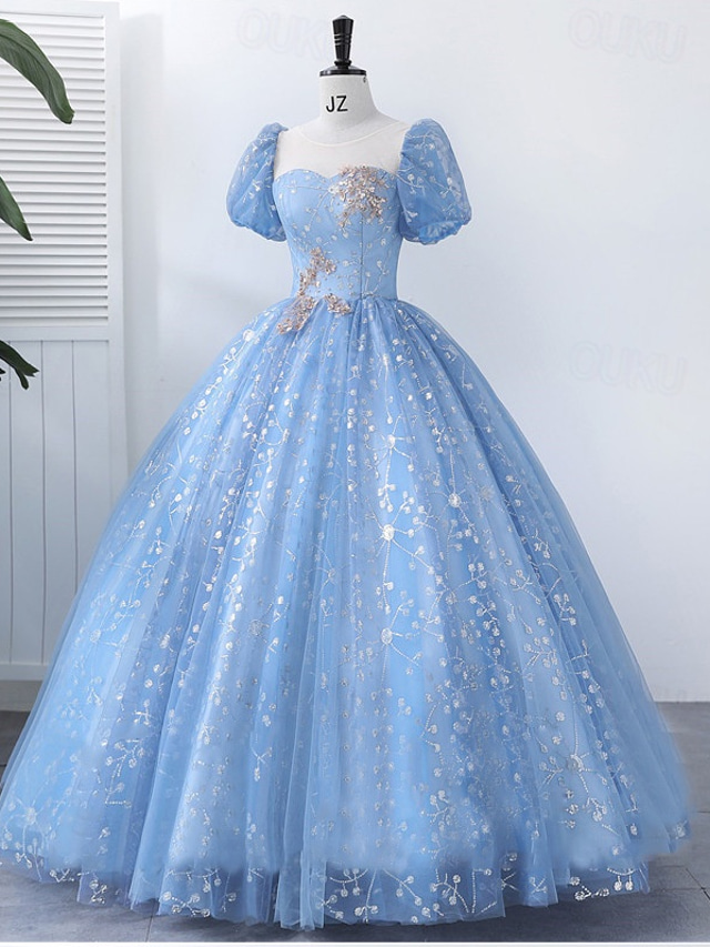  Ball Gown Quinceanera Dresses Princess Dress Performance Sweet 16 Floor Length Short Sleeve Square Neck Polyester with Pearls Appliques  dress to impress 2024