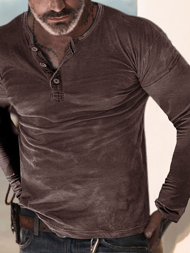  Men's Button T Shirt Henley Shirt Long Sleeve Shirt Long Sleeve Henley Summer Plain Designer Comfortable Fashion Basic Vacation Casual Daily Wear Navy Blue Army Green Top Tee for Men