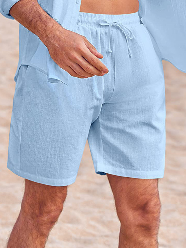 Hombre Pantalón corto Pantalones cortos de lino Pantalones cortos de verano Pantalones cortos de playa Correa Cintura elástica Plano Comodidad Transpirable Exterior Diario Noche Moda Ropa de calle