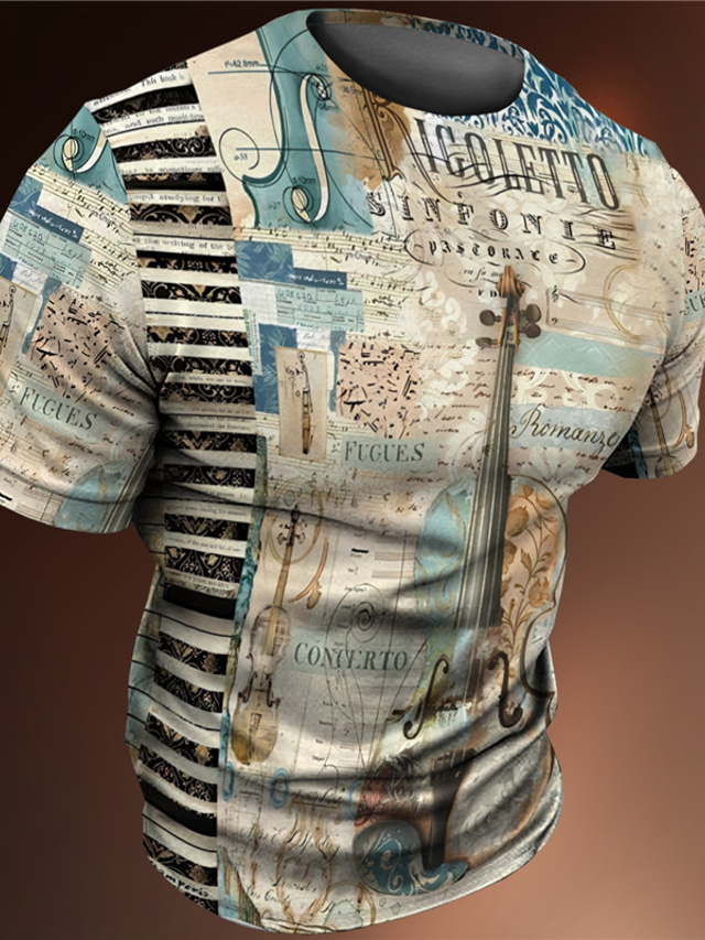  Męskie Podkoszulek Koszulki Graficzny Instrument muzyczny Półgolf Odzież Druk 3D Na zewnątrz Codzienny Krótki rękaw Nadruk Zabytkowe Moda Designerskie